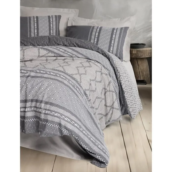 Parure de lit 1 housse de couette 240x220 cm + 2 taies d'oreiller 60x60 cm - 100% Coton Renforcé - Couleur Vison - Fermeture boutons et enveloppe
