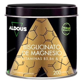 ALDOUS BIO Bisglycinate de Magnésium avec Vitamines C, B5 et B6, 200 capsules