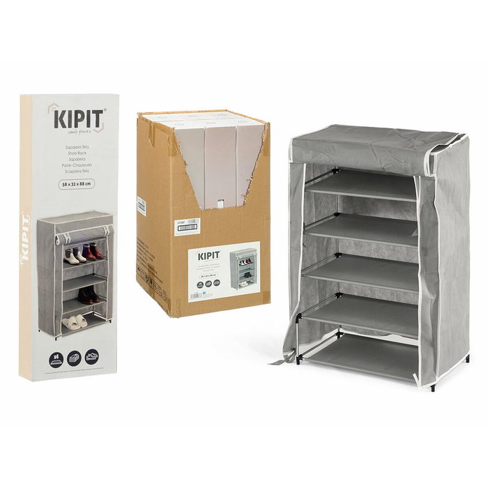 KIPIT Range-chaussures en tissu à 5 étagères Gris-Negro