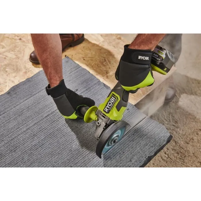 Ryobi Meuleuse d'angle Brushless 18V - 125 mm - Meulage et Tronçonnage - 8000-9200 tr/min - Carter 2-en-1 avec Poignée Auxiliaire