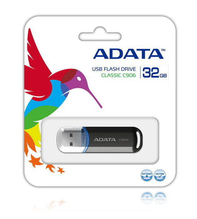 ADATA C906 Clé USB 32GB, 2.0, Noire, 9g, Capuchon de Protection
