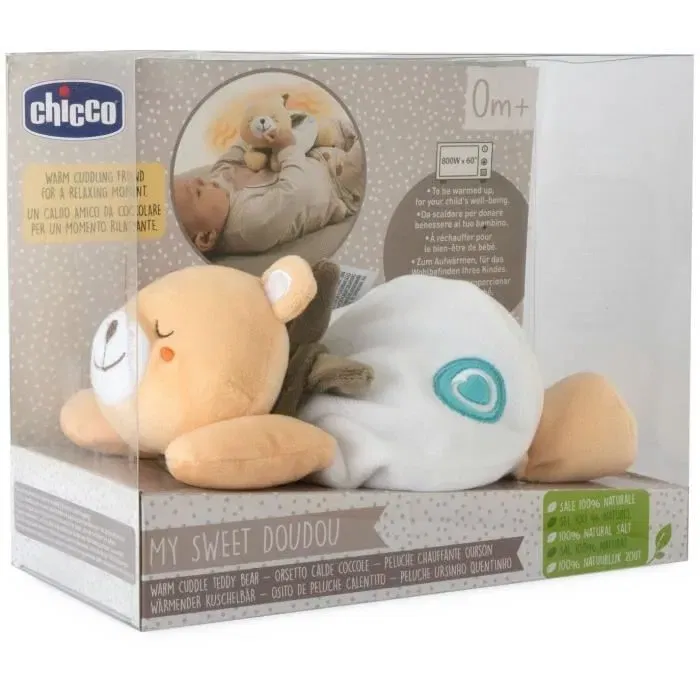 Chicco - Peluche chauffante Ourson beige pour bébé dès la naissance - Doudou micro-ondable avec sac de sel lavable en machine