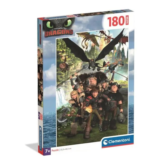 CLEMENTONI Puzzle 180 pièces Super Dragons - pour enfants dès 3 ans (48,5 x 33,5 cm) - Développe l'observation CLEMENTONI Puzzle 180 pièces Super Dragons - pour enfants dès 3 ans (48,5 x 33,5 cm) - Développe l'observation
