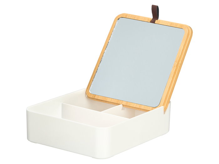 Berilo Organisateur en plastique bambou blanc avec miroir 14x5x14 cm (Set de 12)