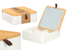 Berilo Organisateur en plastique bambou blanc avec miroir 14x5x14 cm (Set de 12)