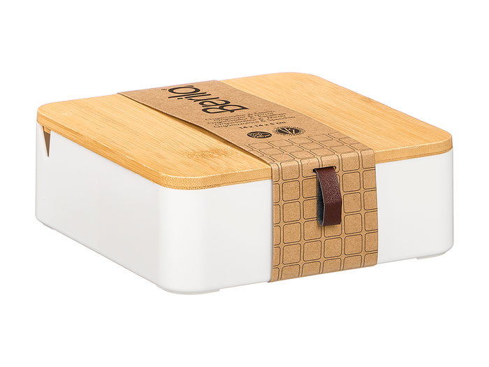 Berilo Organisateur en plastique bambou blanc avec miroir 14x5x14 cm (Set de 12)