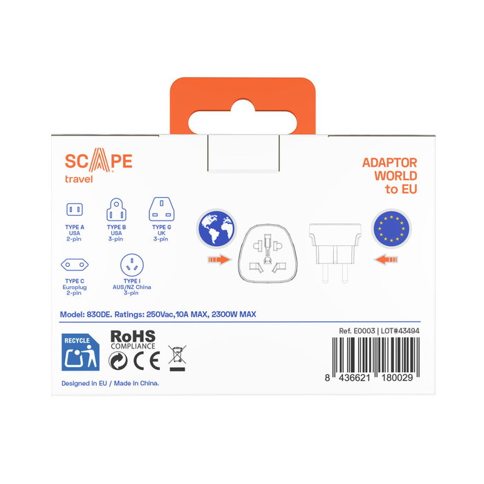 Multiprise Scape Travel 830DE (2PCS) Plastique Multiprise Scape Travel 830DE (2PCS) Plastique