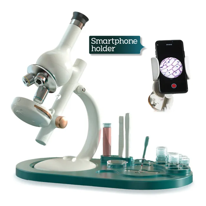 Canal Toys So Science Microscope édition labo COS 004 - Microscope pour enfant avec grossissement jusqu'à 1600x, filtre RGB et support téléphone, trépied réglable