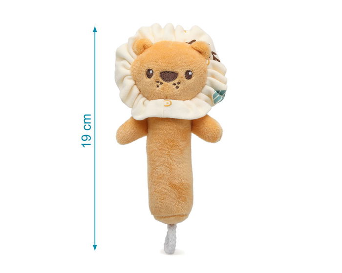 KioKids Hochet en peluche Lion 18 cm, sonore et doux pour bébé dès la naissance, stimulation auditive et sensorielle, orange