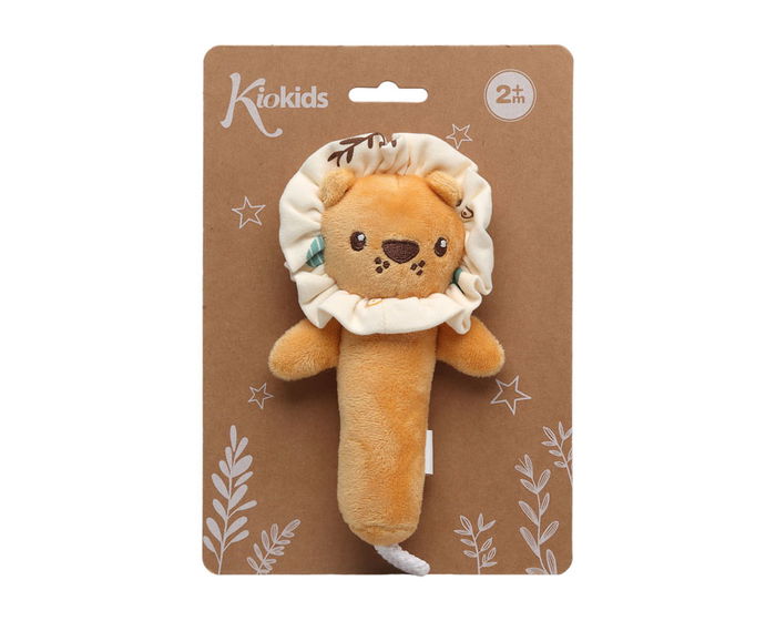 KioKids Hochet en peluche Lion 18 cm, sonore et doux pour bébé dès la naissance, stimulation auditive et sensorielle, orange