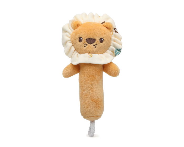 KioKids Hochet en peluche Lion 18 cm, sonore et doux pour bébé dès la naissance, stimulation auditive et sensorielle, orange