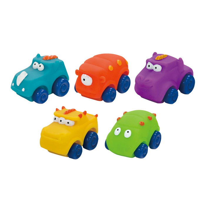 Tachan - Set de 5 voitures mini monstres pour bébé +12 mois, en caoutchouc souple et léger, roulent librement