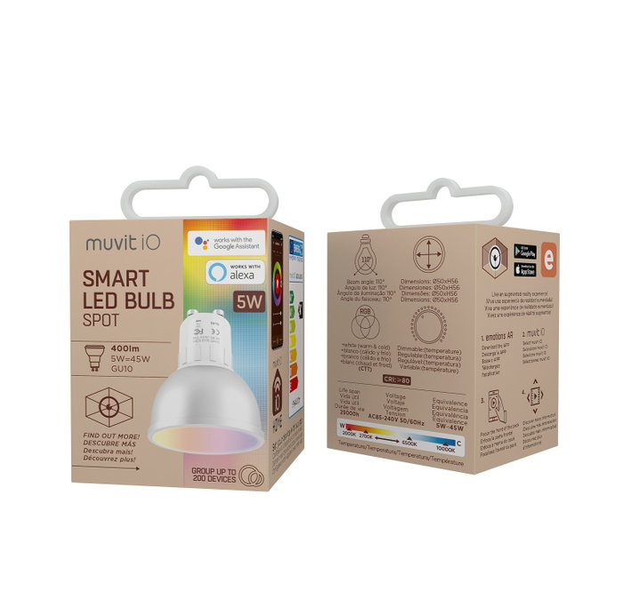 Muvit Ampoule Intelligente GU10 WiFi 5W RGB 400lm Compatible Google Home Alexa