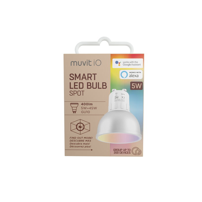 Muvit Ampoule Intelligente GU10 WiFi 5W RGB 400lm Compatible Google Home Alexa
