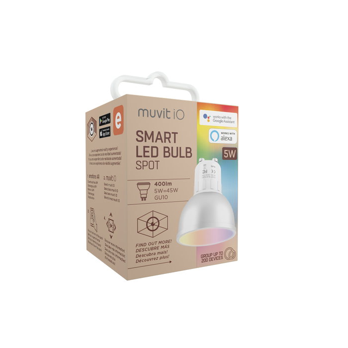 Muvit Ampoule Intelligente GU10 WiFi 5W RGB 400lm Compatible Google Home Alexa