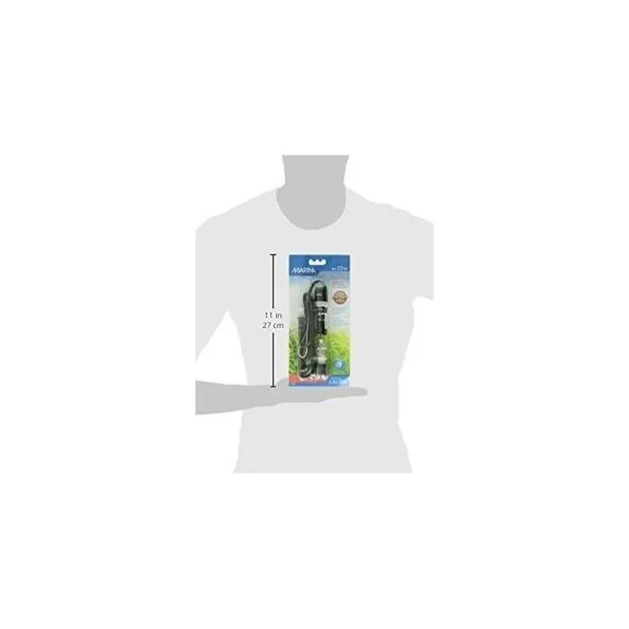 Marina Chauffage d'aquarium 25 W submersible pour eau douce et marine, thermostat réglable pour aquariums jusqu'à 20 L, 15 cm, verre résistant, voyant lumineux