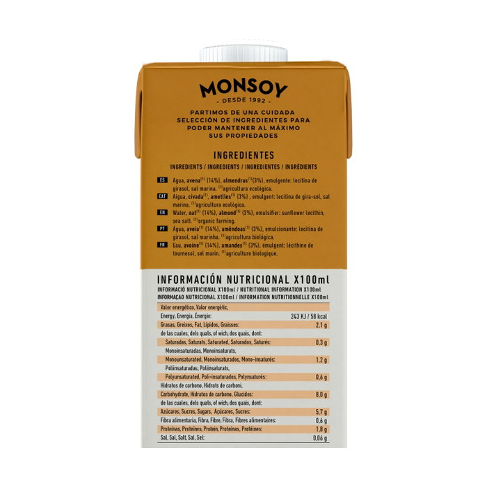 MONSOY Boisson végétale BIO Avoine et Amande 1L (Lot de 6) MONSOY Boisson végétale BIO Avoine et Amande 1L (Lot de 6)