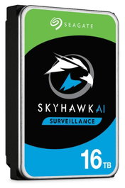 Seagate Disque dur de surveillance SkyHawk AI 16 To, 3.5", SATA III, 256 Mo de cache, 250 Mo/s, charge de travail 550 To/an, pour systèmes NVR/DVR et intelligence artificielle
