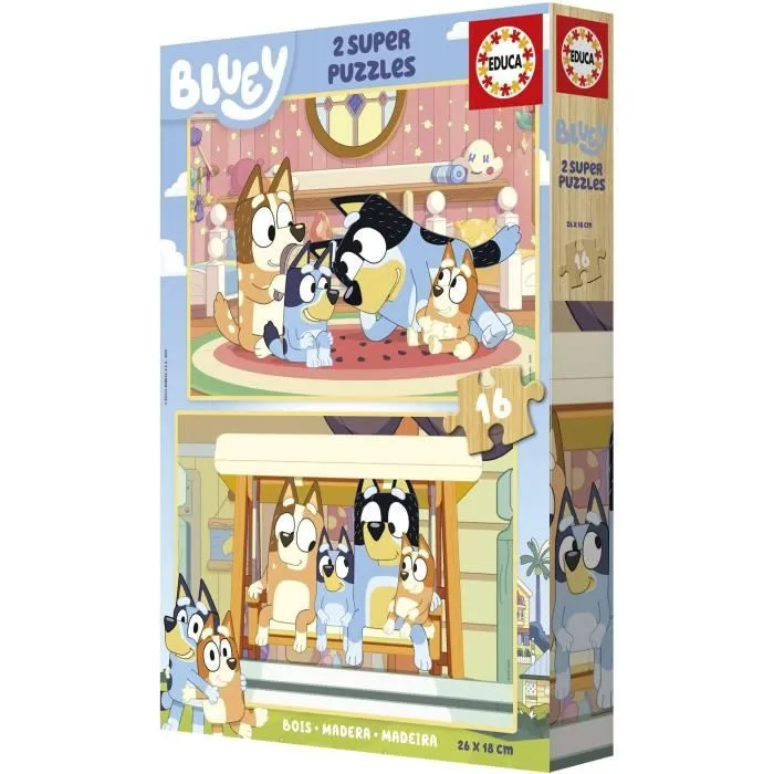 Educa Puzzle Bluey - 2 Puzzles en bois de 16 pièces chacun - Multicolore - Pour enfants à partir de 3 ans