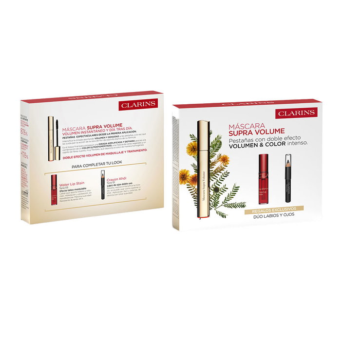 Clarins Mascara Super Volume - Lot de 3 pièces avec rouge à lèvres et eyeliner, Mascara volume immédiat intense 8 ml