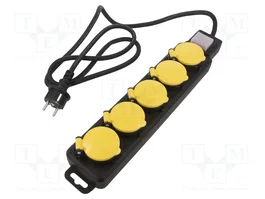 LOGILINK Bloc d'alimentation 5 prises Schuko, 250V AC, 16A, noir et jaune, 1,5m