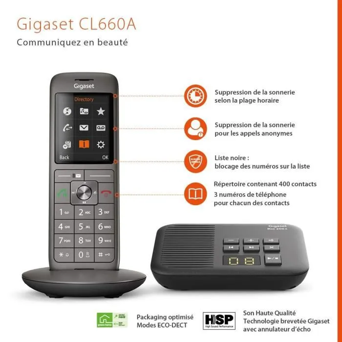 Gigaset Téléphone Fixe DECT avec Répondeur CL 660 A Anthracite - Écran Couleur Rétroéclairé 2.4 pouces, Répertoire 400 contacts Gigaset Téléphone Fixe DECT avec Répondeur CL 660 A Anthracite - Écran Couleur Rétroéclairé 2.4 pouces, Répertoire 400 contacts