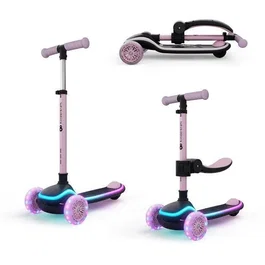 Kinderkraft RAKET UP 2 en 1 Trottinette évolutive Rose avec siège réglable et roues LED