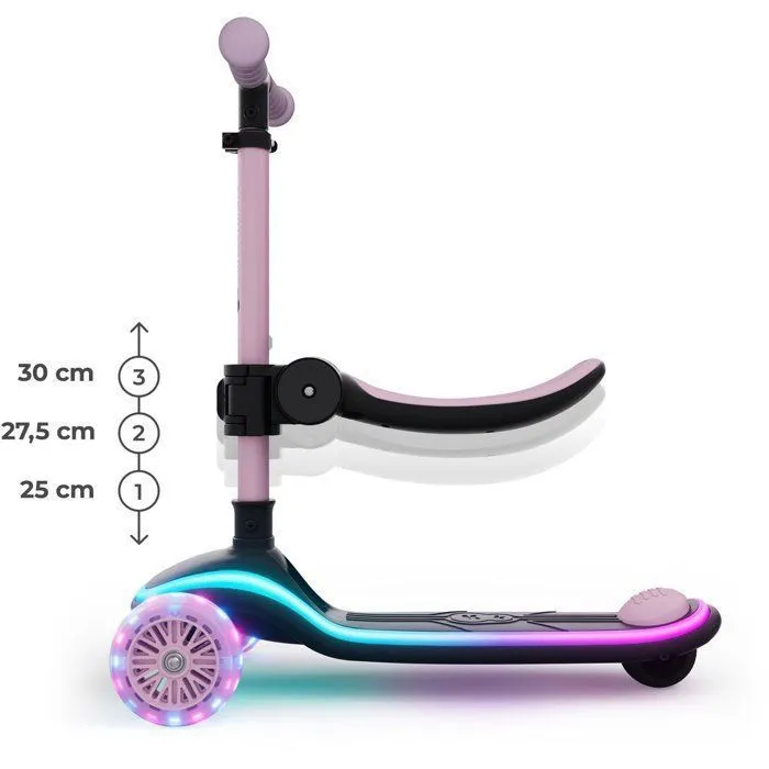 Kinderkraft RAKET UP 2 en 1 Trottinette évolutive Rose avec siège réglable et roues LED