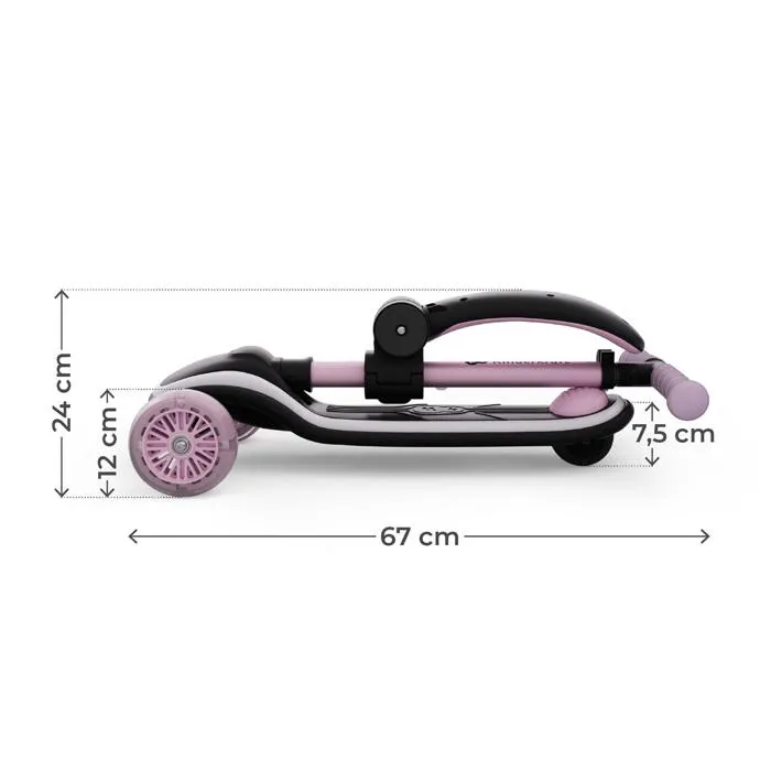 Kinderkraft RAKET UP 2 en 1 Trottinette évolutive Rose avec siège réglable et roues LED