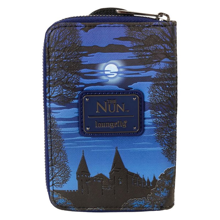 LOUNGEFLY Porte-cartes et porte-monnaie La Monja en cuir végane avec détails brillants dans le noir et intérieur assorti - 15x10 cm