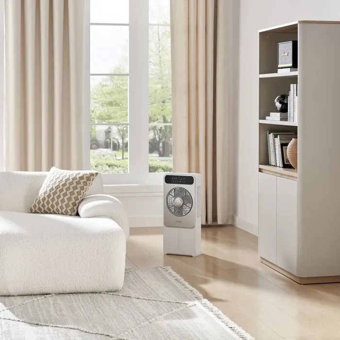 Oceanic - Ventilateur brumisateur 3 en 1 - 50W, 23 cm - Moteur DC - Affichage LED, télécommande, minuterie 9h - Gris et blanc