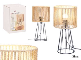 GIFTDECOR Lampe de table base conique et abat-jour en corde Negro-Natural