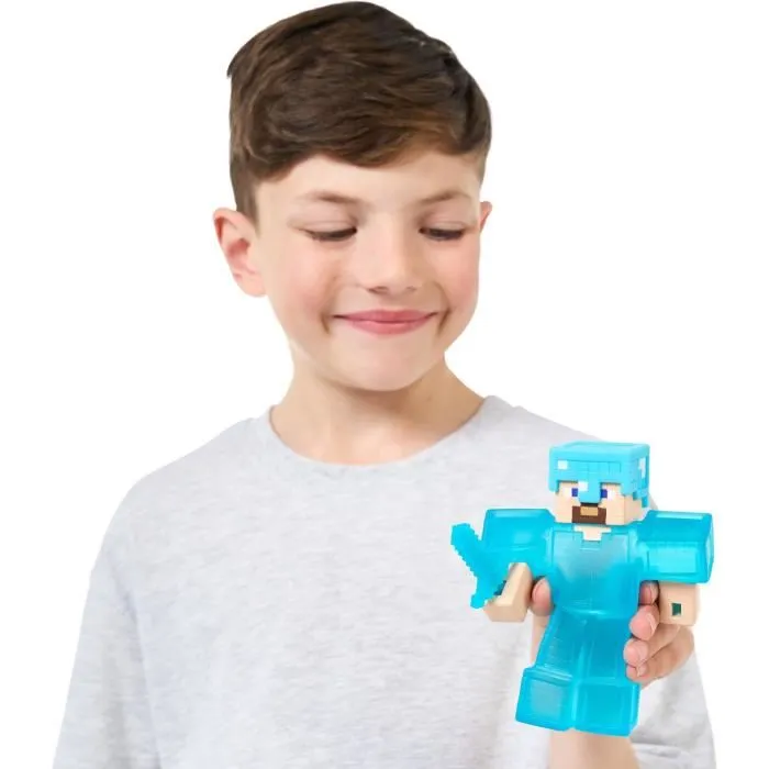 Goo Jit Zu - Figurine Extensible Steve Minecraft 11 cm - Texture Élastique, Extension 3x - Heroesofgoojitzu
