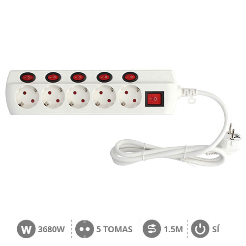 GSC Evolution Multiprise 5 prises avec multi-interrupteurs 1,5m GSC Evolution Multiprise 5 prises avec multi-interrupteurs 1,5m