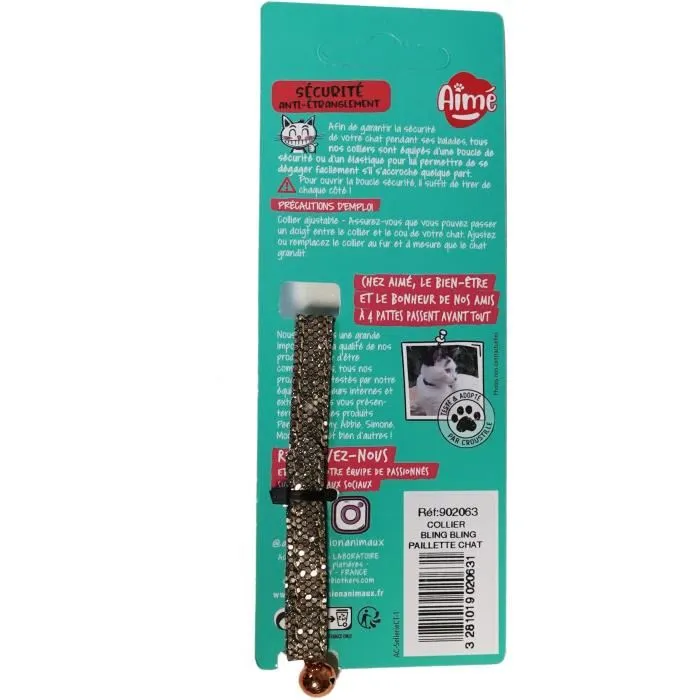 Aime Collier pour chat Bling Bling pailleté - Collier ajustable en nylon rouge (18-28 cm) avec grelot argenté et boucle de sécurité Aime Collier pour chat Bling Bling pailleté - Collier ajustable en nylon rouge (18-28 cm) avec grelot argenté et boucle de sécurité