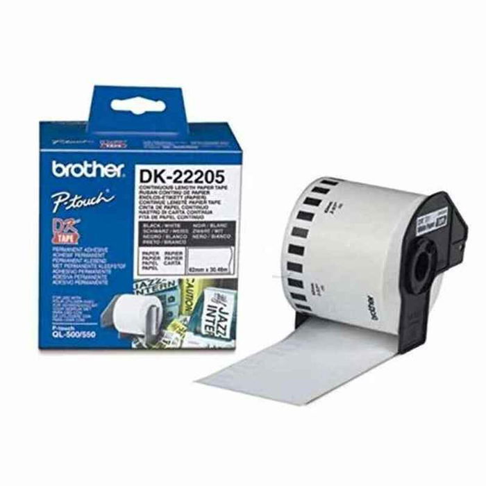 Papier Continu pour Imprimantes Brother DK22205 Blanc Noir (1 Unité)