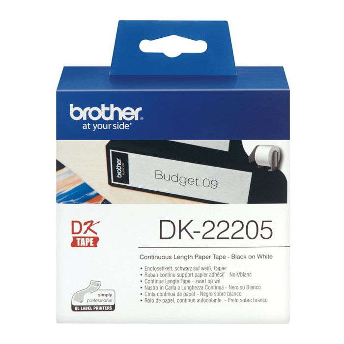 Brother DK-22205 - Rouleau de papier continu noir sur blanc pour étiquettes, 62 mm de large, 30,48 m de longueur Brother DK-22205 - Rouleau de papier continu noir sur blanc pour étiquettes, 62 mm de large, 30,48 m de longueur
