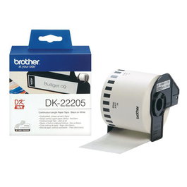 Brother DK-22205 - Rouleau de papier continu noir sur blanc pour étiquettes, 62 mm de large, 30,48 m de longueur