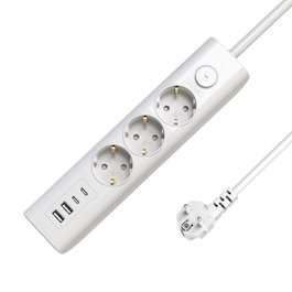 MicroConnect Multiprise Murale Blanche 3 Prises Schuko avec Interrupteur, 4 Ports USB (2 USB-A + 2 USB-C), Charge Rapide 15W, 1,5m, 3680W Max