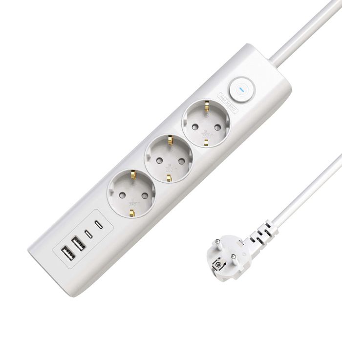 MicroConnect Multiprise Murale Blanche 3 Prises Schuko avec Interrupteur, 4 Ports USB (2 USB-A + 2 USB-C), Charge Rapide 15W, 1,5m, 3680W Max MicroConnect Multiprise Murale Blanche 3 Prises Schuko avec Interrupteur, 4 Ports USB (2 USB-A + 2 USB-C), Charge Rapide 15W, 1,5m, 3680W Max