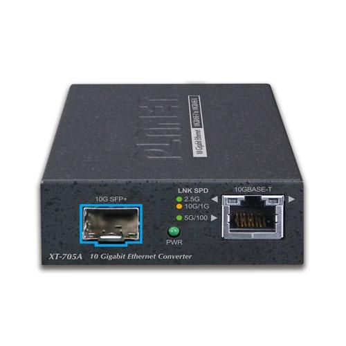 Planet XT-705A Convertisseur de Média SFP+ 10 Gigabit Ethernet, Cuivre RJ45 10G/5G/2.5G/1G/100M vers Fibre 10GBASE-SR/LR, Jusqu'à 60 km