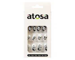 Atosa Ongles Postiches Halloween Blancs avec Crânes et Pierres Tombales