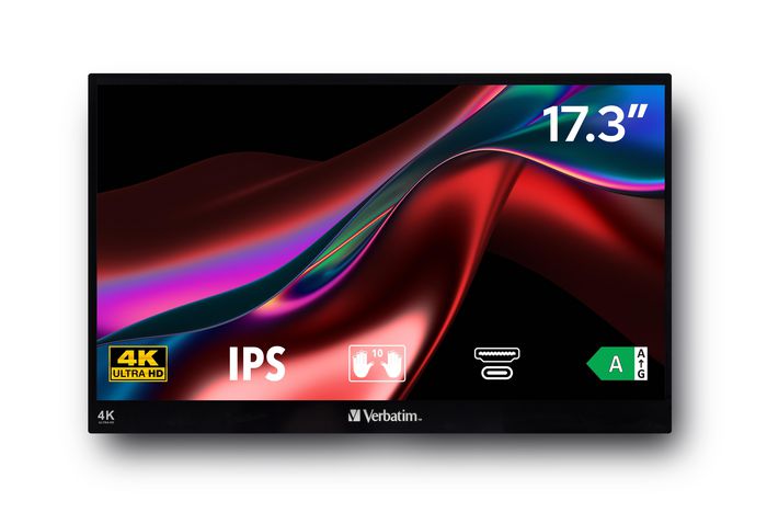 Verbatim PMT-17-4K Écran Portable Tactile 17.3" 4K Ultra HD IPS avec Housing Métal et Connectivité USB-C/HDMI