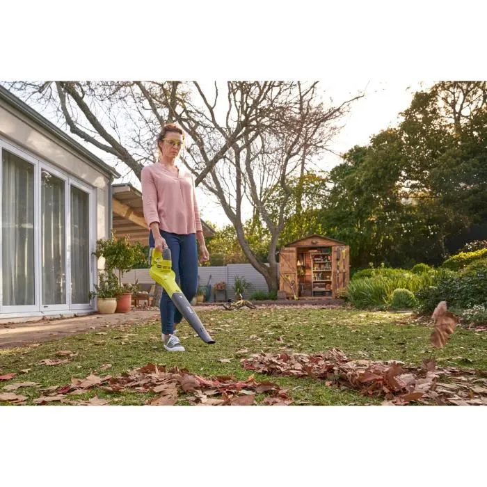 Ryobi Souffleur Sans Fil 18V ONE+ OBL1820S, Vitesse 245 km/h, Débit d'Air 2.6 m3/min, Léger et Silencieux avec Poignée GripZone, Sans Batterie