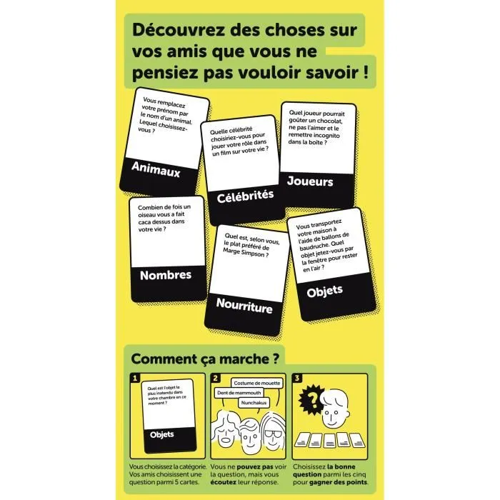 MEGABLEU Jeu d'ambiance Questions Dingues à Poser à vos Amis - Jeu de société à partir de 14 ans - Durée 20 min - Version française
