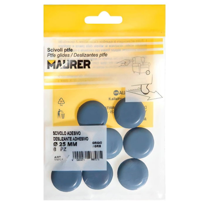 MAURER Patin gris PTFE Ø25 (blister 8 unités) MAURER Patin gris PTFE Ø25 (blister 8 unités)