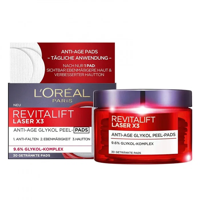 L'Oreal Paris Revitalift Laser X3 Disques peel-off anti-âge à l'acide glycolique 30 pcs