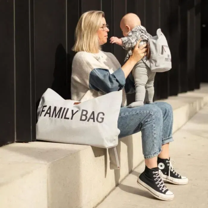 CHILDHOME Family Bag - Sac à langer en toile - Spacieux avec poches zippées et fermeture magnétique - Gris