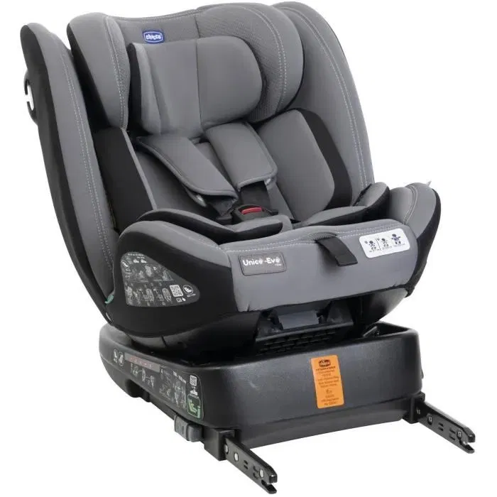 Chicco Siège Auto Unico Evo, Groupe 0/1/2/3 I-Size, Rotatif Inclinable 5 Positions, Réducteur, Installation Isofix ou Ceinture, Gris Noir