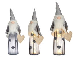 Krist+ Gnome Décoratif Argent avec LED et Cœur Taille 14 x 43 x 15 cm (Set de 12)
